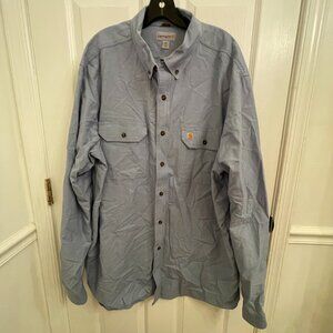 Carhartt Relaxed Fit Long Sleeve Denim Shirt Cotton Pockets Logo Size 2XL Tall